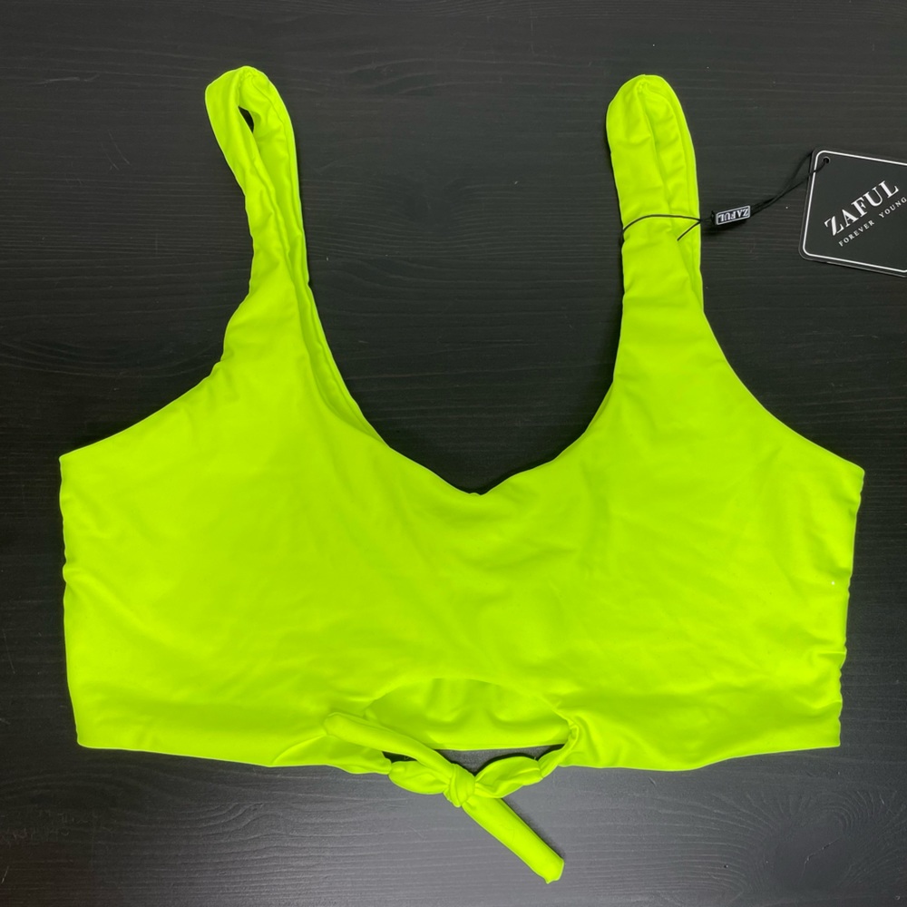 BNWT Zaful neon cutout knot bikini top + high waisted swim bottom set
